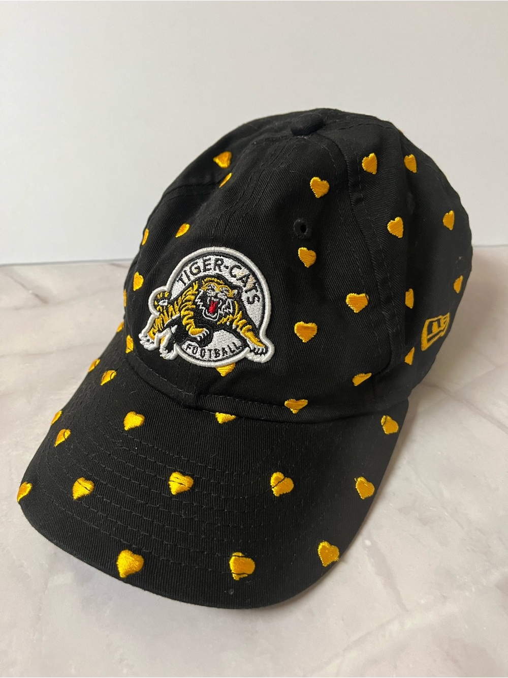 UNISEX New Era Black Baseball Cap with Yellow Heart Embroidery -Tiger-Cats Patch